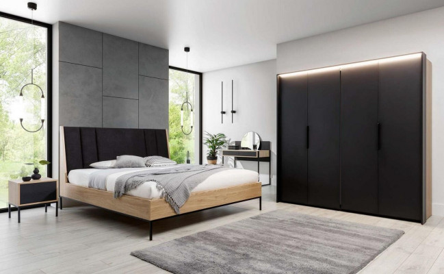 Ensemble de chambre Beige Lit Élégant 2x Tables de chevet de luxe Moderne neuf 3 pièces.