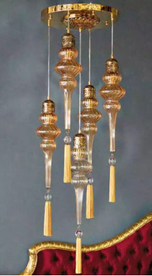 Lustre rond Plafonnier Lustre Lampe de plafond Lampes en verre Or