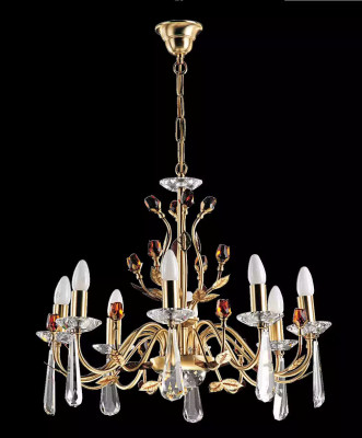 Élégant lustre en or, plafonnier moderne en suspension au plafond.