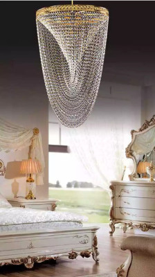 Lustre plafonnier de luxe en or, lustre à chaînes en cristal