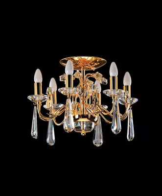 Lustre de plafond en cristal doré classique lampe en verre doré.