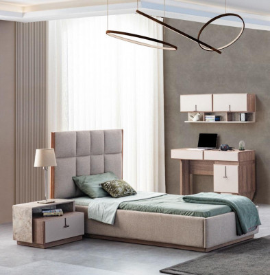 Chambre d'enfants Mobilier Designer Lit simple en bois Table de chevet Bureau 4 pièces