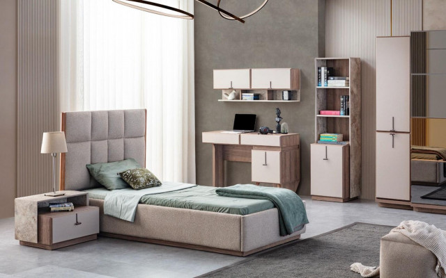 Chambre d'enfants Mobilier Designer Lit simple en bois Table de chevet Bureau 4 pièces