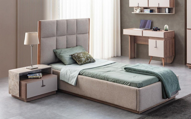 Chambre d'enfants Mobilier Designer Lit simple en bois Table de chevet Bureau 4 pièces