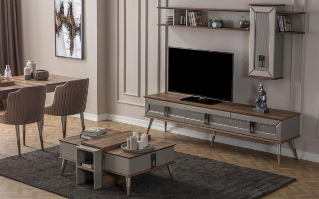 Ensemble de salon de designer Étagère TV basse en bois Tables basses Armoire TV neuf