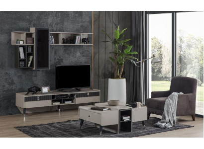 Ensemble salon designer Meuble TV stand luxe étagères bois table basse 3 pièces