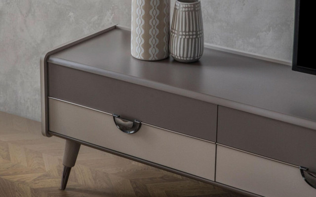 Buffet de salon beige, meuble TV robuste, meuble TV bas, étagères de luxe
