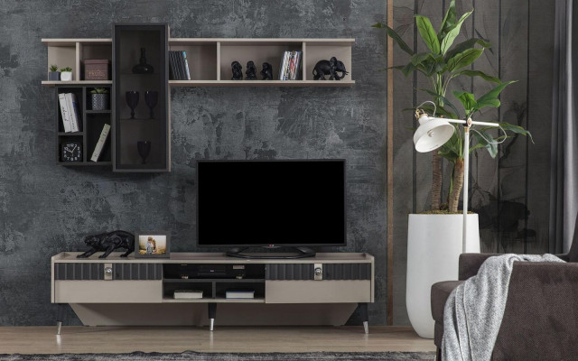 meuble bas en bois exclusif moderne pour télévision et étagère