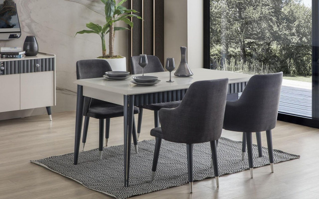 Table de salle à manger grise Table en bois robuste Designer Luxueux Mobilier Salle à manger