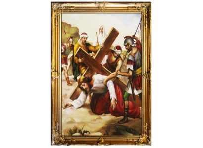 Crucifixion Jésus Christ Image à l'huile artisanale Image image images encadrées G01623