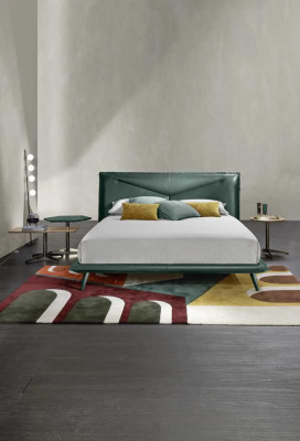 Cadre de lit double Chambre de luxe Lit double Lit en bois Vert Lits en cuir neufs