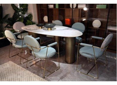 Salle à manger Designer Table à manger ovale Blanche Luxueuse Table en acier inoxydable Tables Table