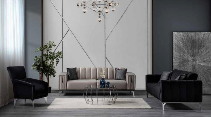Ensemble luxueux 3+2+1 Ensemble rembourré Ensemble de confort Ensemble de style moderne Couleur noir