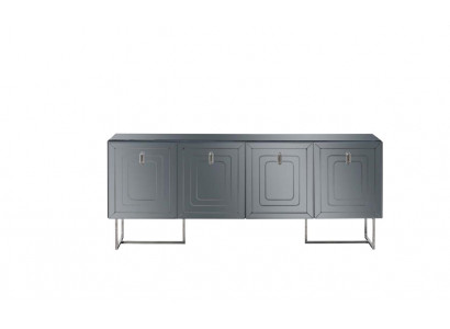 Buffet de salon gris en bois de luxe avec 4 portes et tiroirs design.