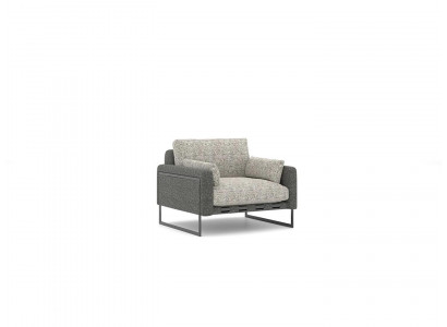 Sessel für Wohnzimmer, modernes Design, grau gepolstert, neuer Sitzmöbel.