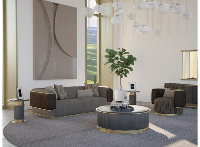 Tissu d'ameublement Canapé 2 pièces Ensemble de salon Canapé trois places Canapé moderne Fauteuil