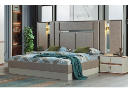 Mobilier de chambre beige Lits de luxe Tables de chevet de designer Ameublement