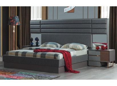 Aménagement de chambre Luxueux Lit double Tables de chevet de designer Ensemble de 3 pièces