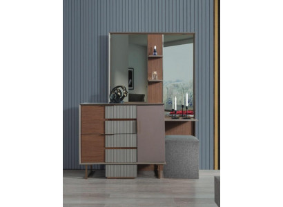 Ensemble de chambre à coucher moderne Coiffeuse avec miroir Tabouret Ensemble de 3 pièces