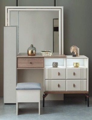 Coiffeuse blanche Miroir en verre Tabouret de luxe Quadru moderne Meubles
