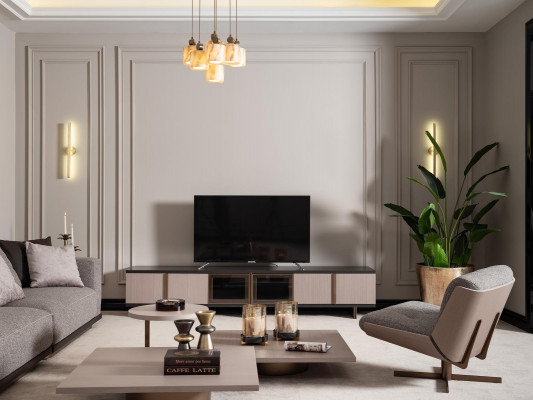 Ensemble de salons Fauteuil Armoire TV Buffet Tables basses Bois Beige 6 pièces