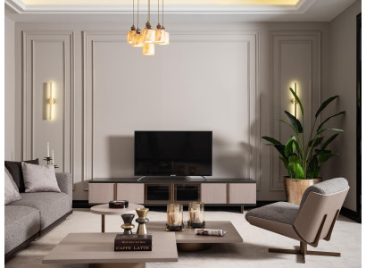 Ensemble de salons Fauteuil Armoire TV Buffet Tables basses Bois Beige 6 pièces