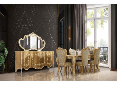 Luxe Salle à manger Ensemble Chaise 6x Buffet Miroir Groupe de salle à manger Complet