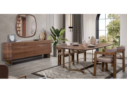 Ensemble de salle à manger Table à manger 4x Chaises Commode Miroir Ensemble moderne Marron Ensemble de salle à manger