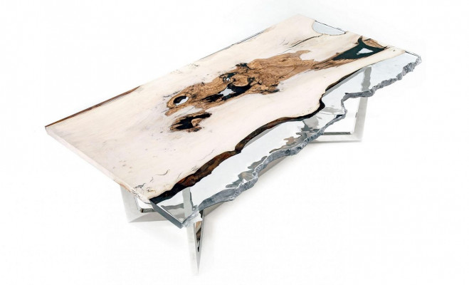 Table à manger Table de cuisine en résine époxy Table de salle à manger Table 220 cm Bois Blanc