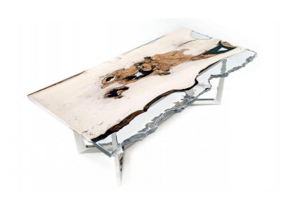 Table à manger Table de cuisine en résine époxy Table de salle à manger Table 220 cm Bois Blanc