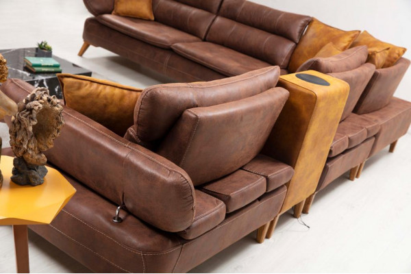 Canapé d'angle canapé de luxe en cuir Salle de séjour mobilier de bureau en bois nouveau