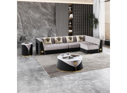 Salon gris Ensemble de canapés Canapé d'angle Table basse Table d'appoint en acier inoxydable