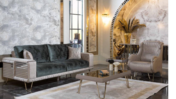 Ensemble de canapé 3+1 places + Table basse Table d'appoint moderne Complet en textile beige