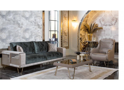 Ensemble de canapé 3+1 places + Table basse Table d'appoint moderne Complet en textile beige