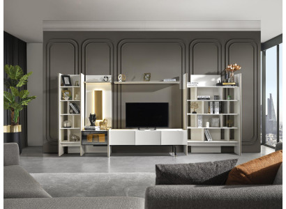 Unité murale de télévision, meuble TV, armoire TV, meuble bas, buffet, étagères en bois blanc