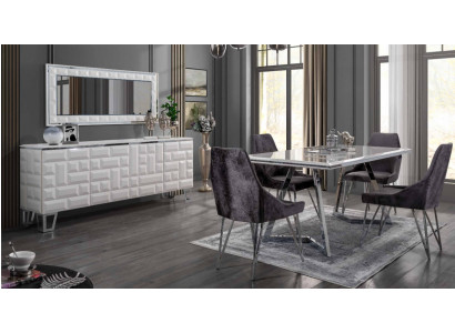 Salle à manger Ensemble Table à manger 4x chaises Commode avec miroir Ensemble moderne Gris