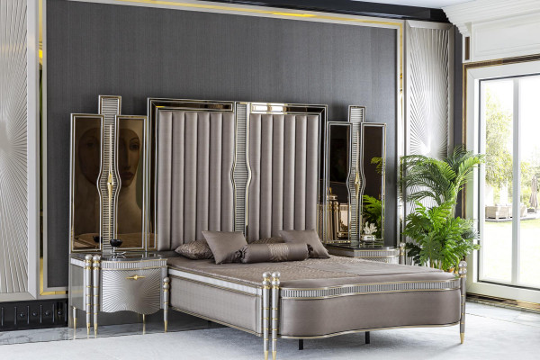 Lit Gris Beau Design de Tapisserie Luxueux Chambre Double Lits Mobilier
