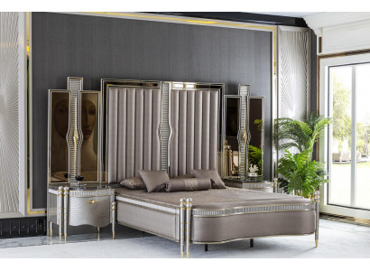Lit Gris Beau Design de Tapisserie Luxueux Chambre Double Lits Mobilier
