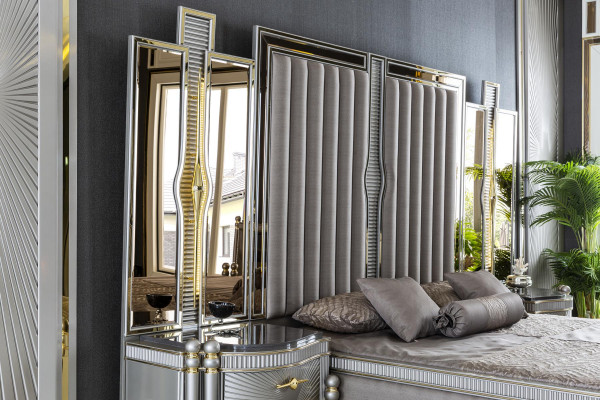 Lit Gris Beau Design de Tapisserie Luxueux Chambre Double Lits Mobilier