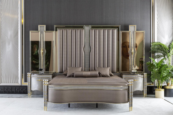 Lit Gris Beau Design de Tapisserie Luxueux Chambre Double Lits Mobilier