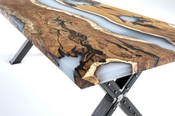 Table de cuisine Table à manger Résine époxy Table à manger Table de salle à manger Table 160 cm Bois Marron
