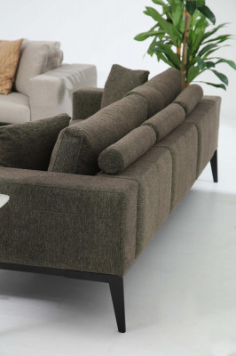 Ensemble de canapé vert moderne comprenant un canapé deux places, un fauteuil en tissu gris, ensemble de meubles de luxe.