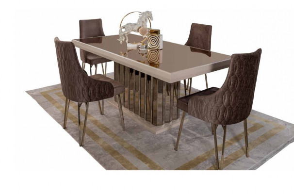 Ensemble de salle à manger de luxe Table à manger 4x chaises Chaise en métal Textile Ensemble de salle à manger Suite