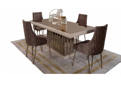 Ensemble de salle à manger de luxe Table à manger 4x chaises Chaise en métal Textile Ensemble de salle à manger Suite