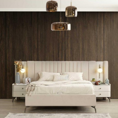 Chambre de luxe Lit et 2 tables de chevet à 3 pièces. Ensemble de meubles design