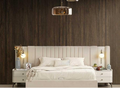 Chambre de luxe Lit et 2 tables de chevet à 3 pièces. Ensemble de meubles design