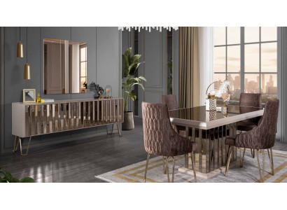Designer Braun Salle à manger Ensemble Salle à manger Table à manger 4x Chaises 7 pièces nouveau