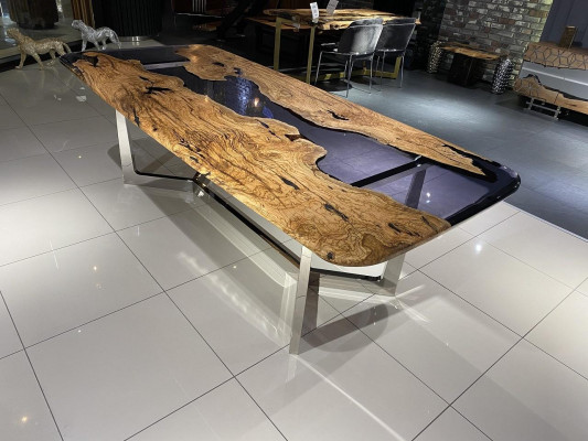 Table à manger Table de cuisine en résine époxy Table de salle à manger Table de 240 cm en bois Marron