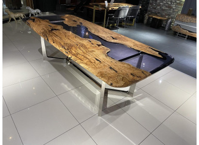 Table à manger Table de cuisine en résine époxy Table de salle à manger Table de 240 cm en bois Marron