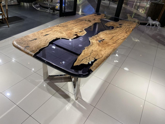 Table à manger Table de cuisine en résine époxy Table de salle à manger Table de 240 cm en bois Marron